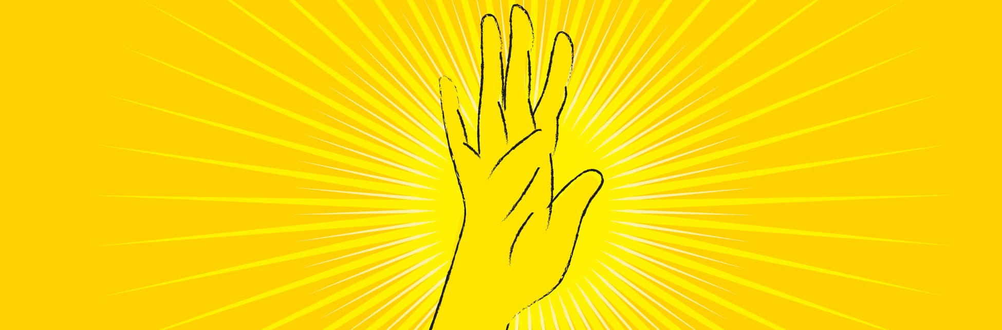 Ilustración. Sobre un fondo amarillo aparece una mano dibujada en primer plano, abierta y mostrando los cinco dedos, ligeramente de perfil. 