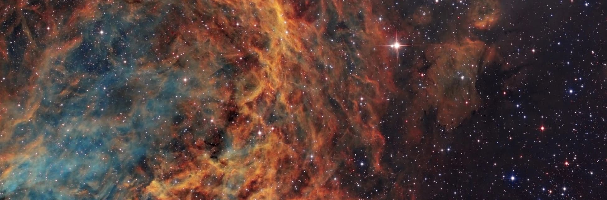 Collage. Una nebulosa llena de estrellas ocupa todo el fondo.