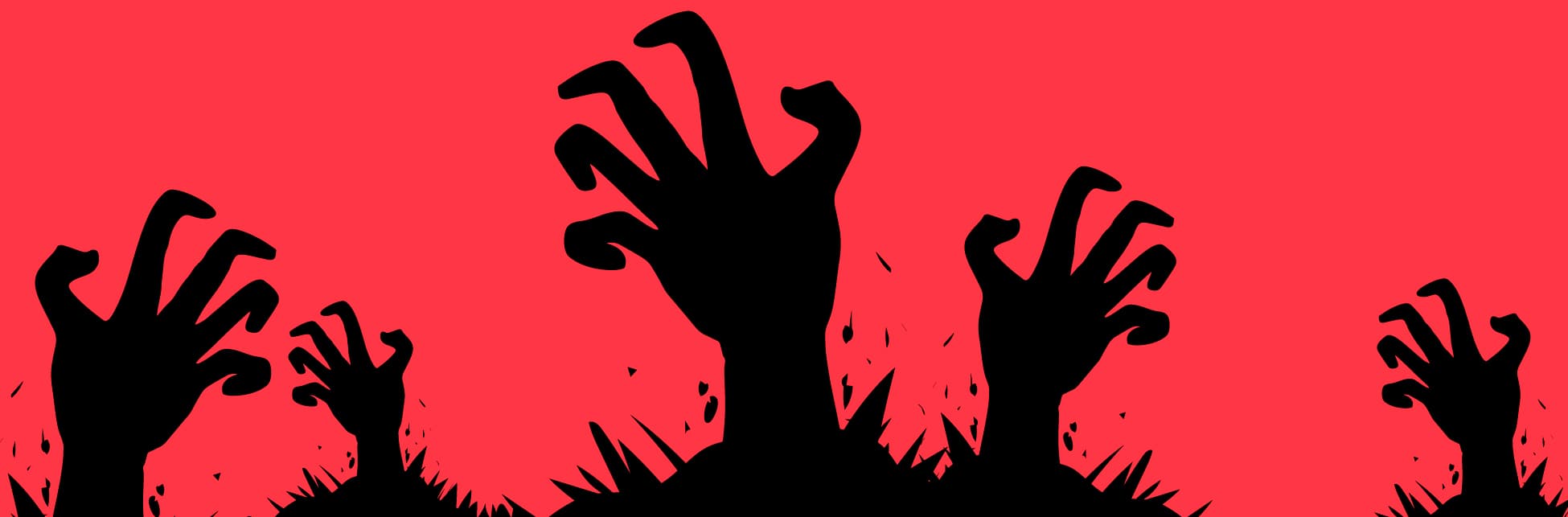 Ilustración. Sobre un fondo rojo aparece la silueta de varias manos saliendo de la tierra.