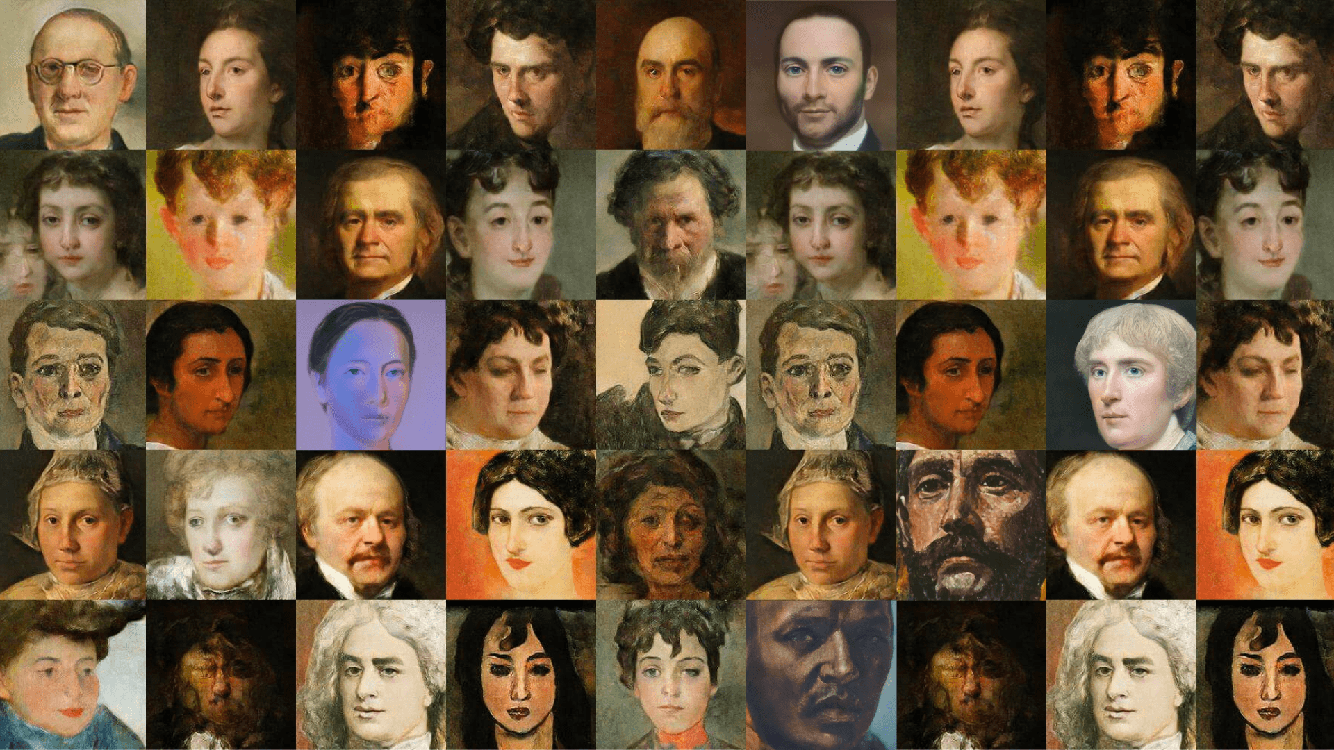 Ilustración. 45 retratos ilustrados en primer plano de distintas personas, entre mujeres, hombres y niños.