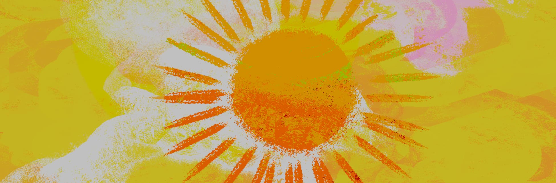 Ilustración. Sobre un fondo amarillo con textura y un gran sol dibujado con pinceladas irregulares en el centro.