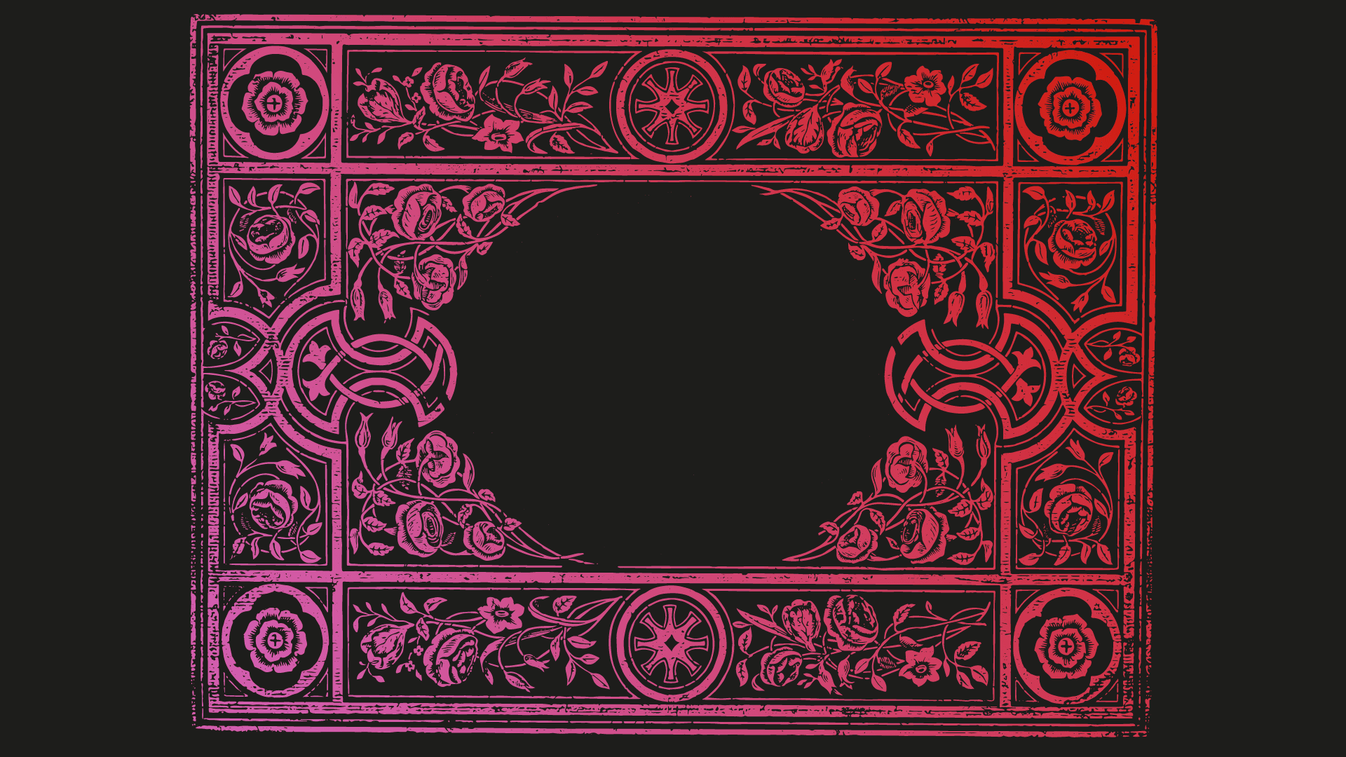Ilustración. Un cuadrado con textura de flores que tiene un círculo en el medio.