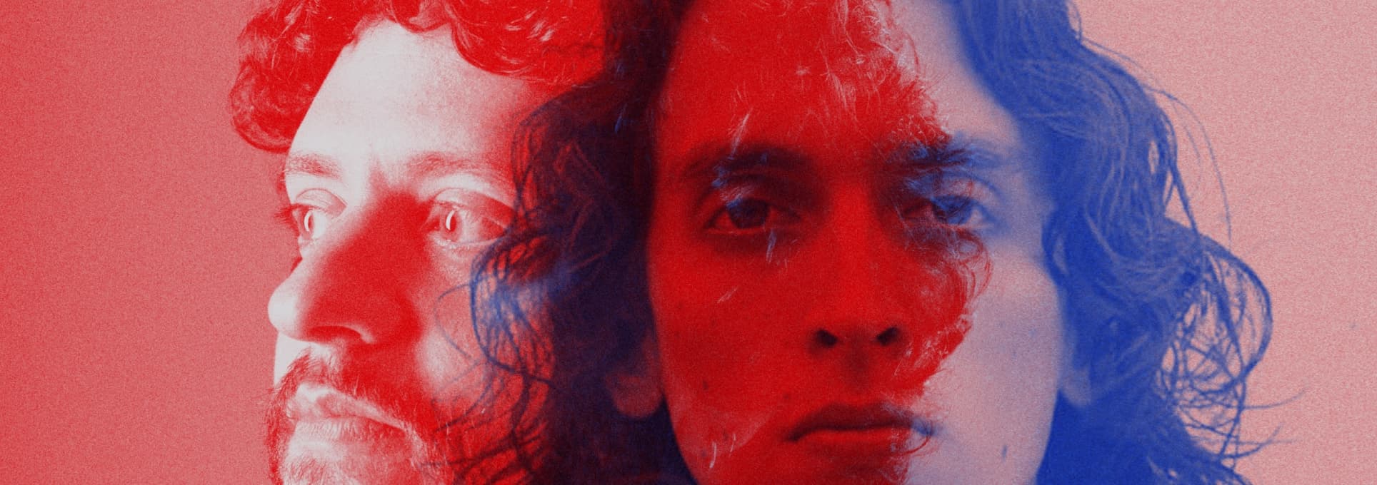 Composición digital. Sobre un fondo con textura, se superponen dos retratos de personas mirando en direcciones opuestas, uno de perfil y otro de frente, con un efecto de doble exposición.