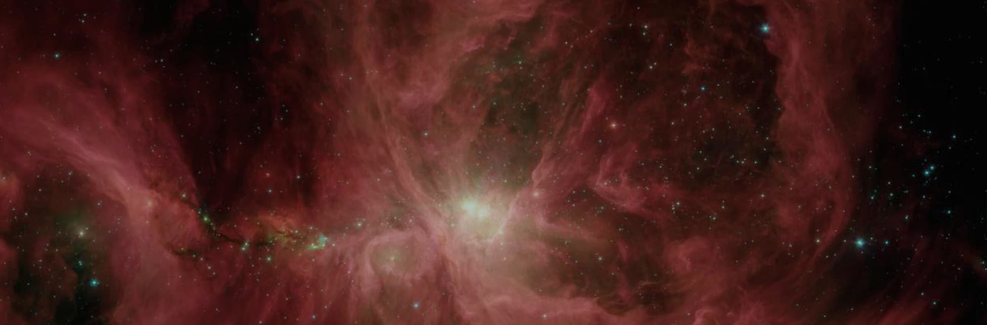 Ilustración. Sobre un fondo oscuro unas nubes de color violeta, similar a una nebulosa, con brillos como de estrellas.