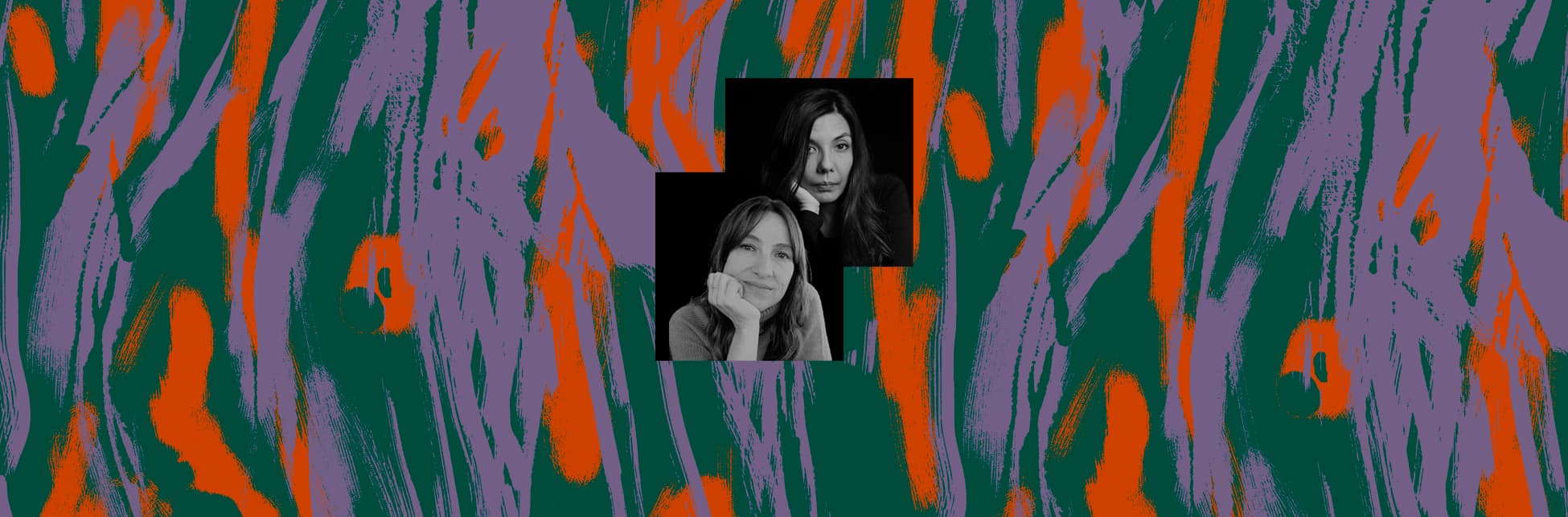 Foto horizontal. En la parte izquierda en un plano medio Marta Hincapié, una mujer de cabello corto, tiene el mentón apoyado en su mano derecha, mira de frente a quien observa la imagen y esboza una medio sonrisa. En la parte derecha Laura Mora Ortega en un plano medio, tiene cabello largo y oscuro, tiene el mentón apoyado en su mano derecha y mira de frente a quien observa la imagen.