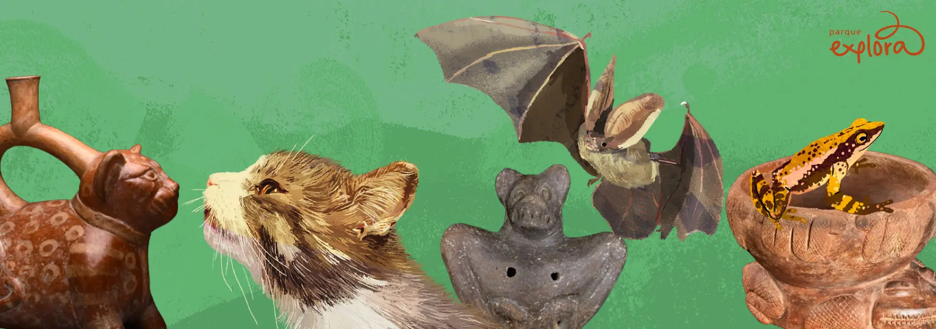 Ilustración de piezas de cerámica con animales.