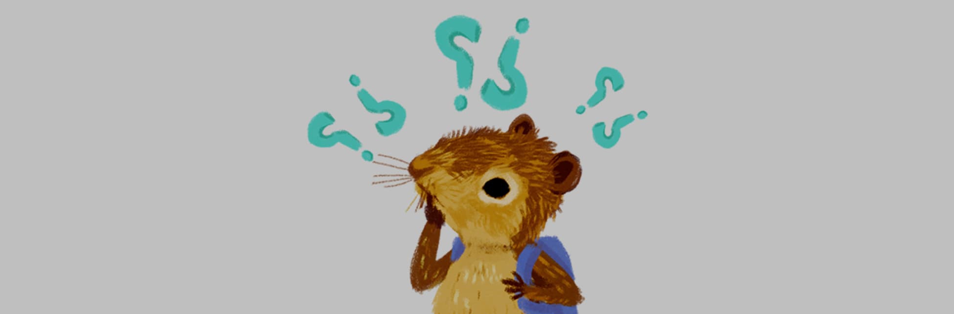 Ilustración. En la parte izquierda de la imagen, una paca está de pie con un morral en la espalda y tiene una mano apoyada en su rostro indicando intriga.