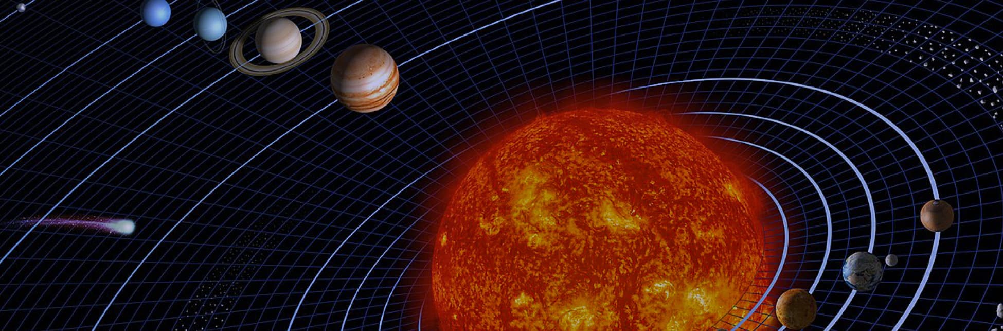 Ilustración. El sistema solar del cual destaca la figura del sol ubicado en el extremo derecho inferior a su alrededor los planetas orbitado.