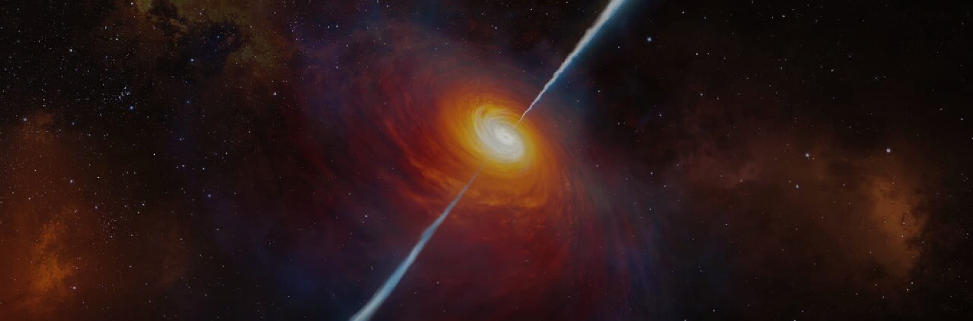 Ilustración de un fondo espacial con un remolino luminoso en el centro y un haz de luz que lo atraviesa en diagonal.