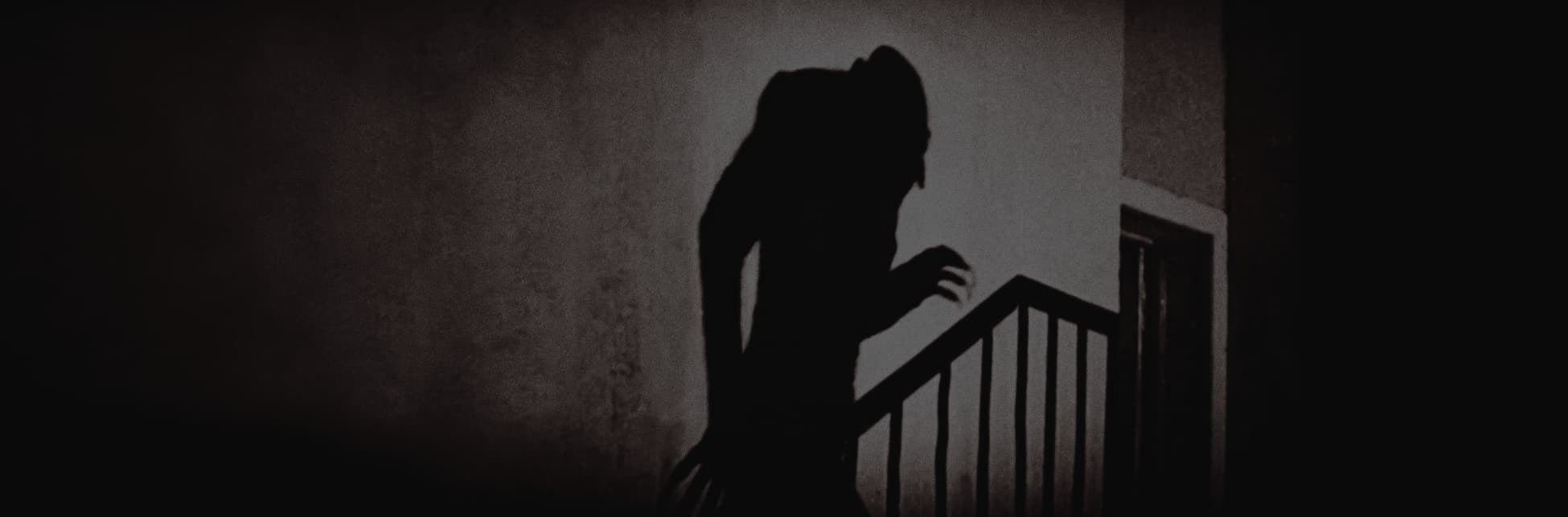 Foto. Sobre un fondo en tonos grises que parece oscuro, la sombra de una baranda y una persona de pie con uñas largas.