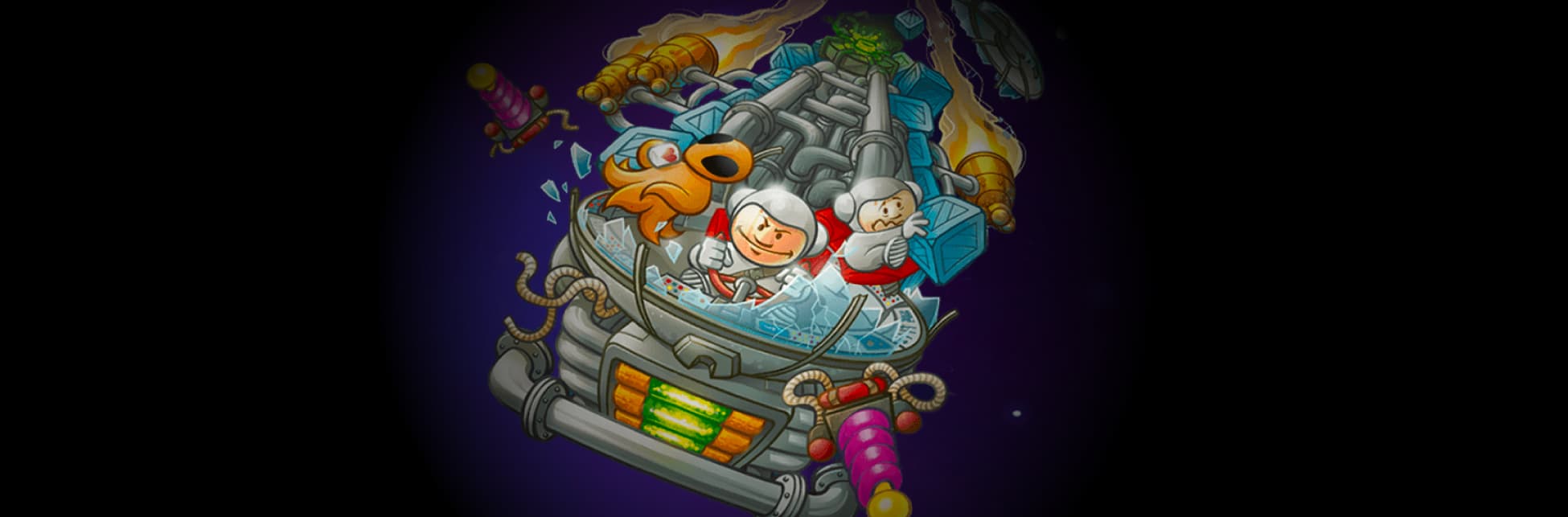 Fotografía. Dos figuras del juego Galaxy Tucker, sobre un tablero de juego.