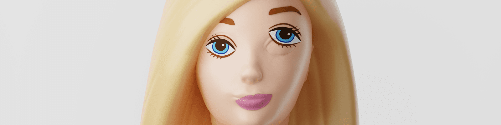 Foto. Una barbie en primer plano, tiene cabello rubio, y las partes de su rostro están desorganizadas.