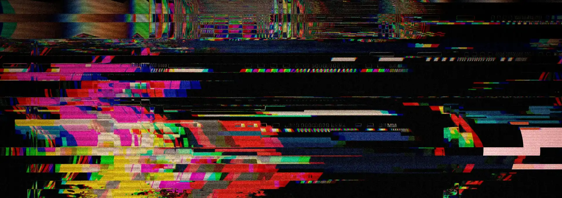 Fondo con efectos digitales y glitch multicolor.