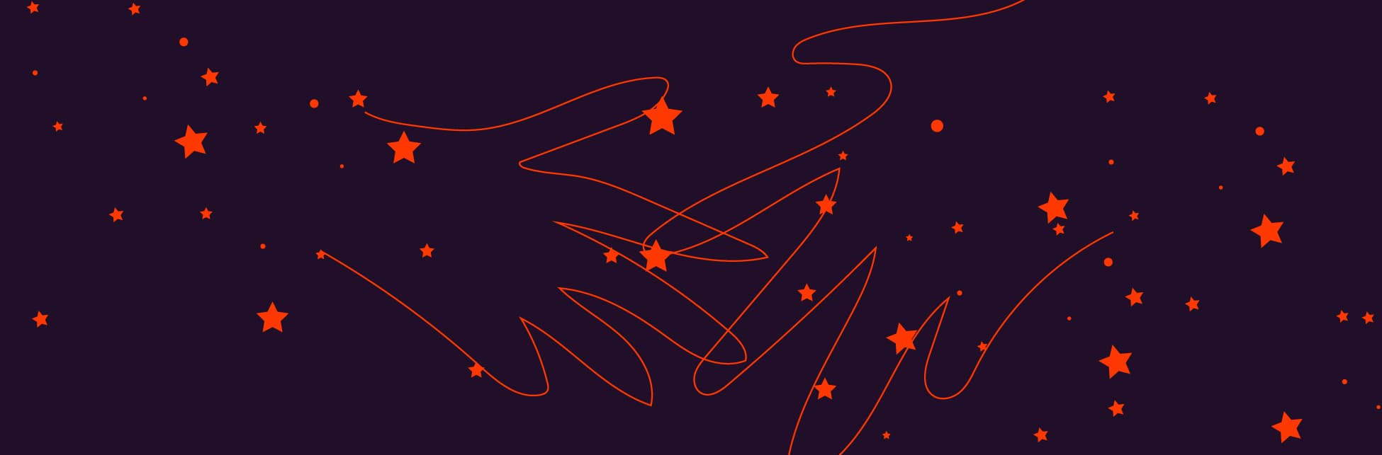 Ilustración. La siluetas de dos manos abiertas dibujadas con una línea roja, rodeadas de puntos y estrellas, sobre un fondo color morado.