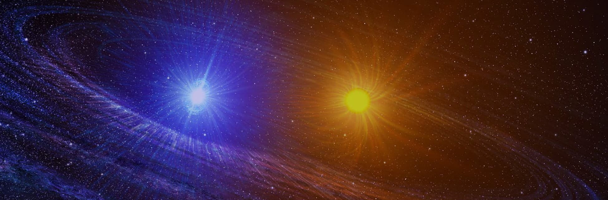 Imagen digital. Dos estrellas, una de color azul a la izquierda y otra amarilla a la derecha.
