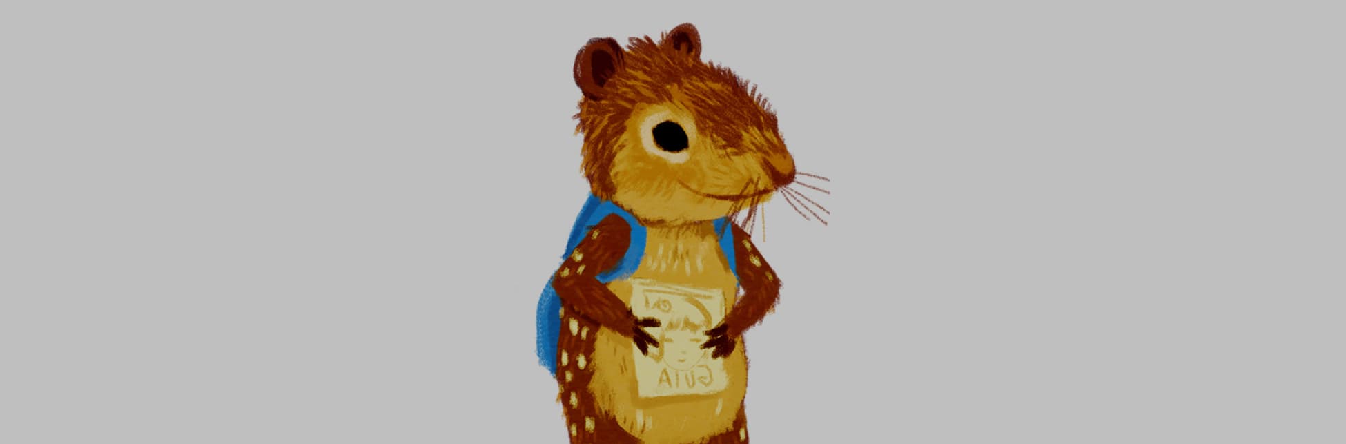 Ilustración. Una paca, también llamada guagua, parada en sus patas traseras y con una maleta sobre su espalda. Sostiene una hoja con sus manos.